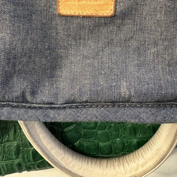 Clare V Green Croc Duffle Bag with white handles and black shoulder strap - Picture 8 of 9